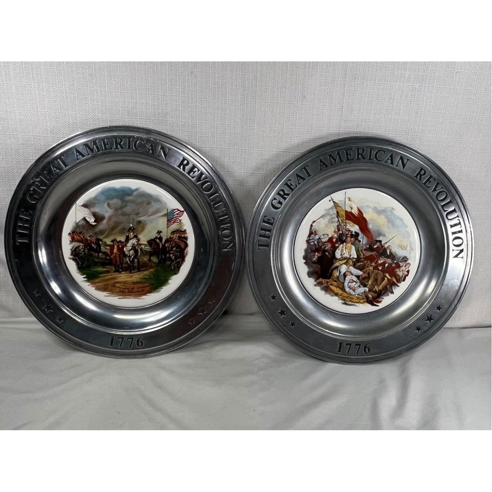 2 Vintage 1975 The Great American Revolution Pewter Plates John Trumbull 1776